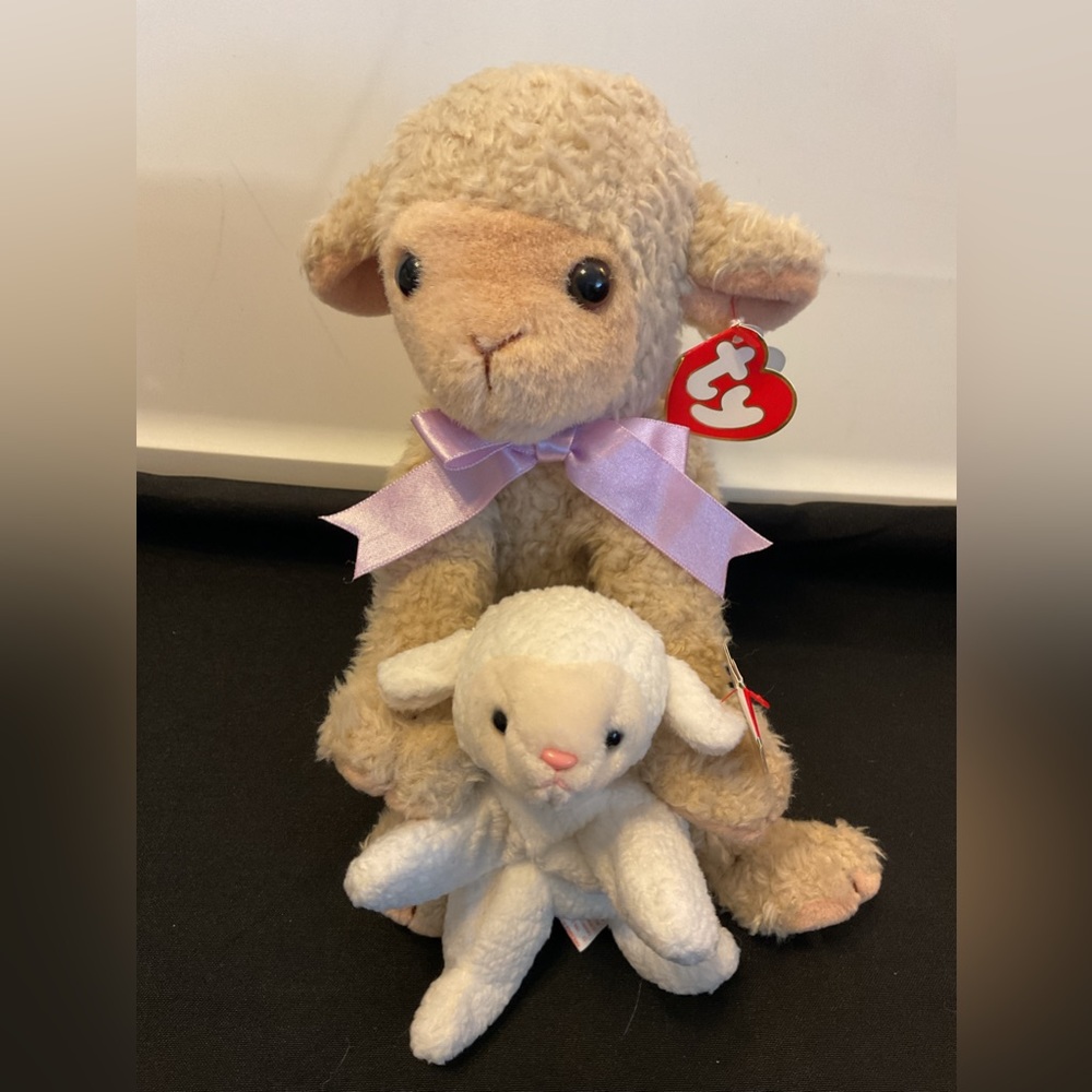 Ty Plush Lovie & Beanie Baby Fleece lamb pair for Easter gift or collectibles